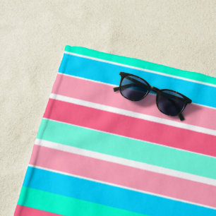 Teal and Pink Stripes  Beach Towel