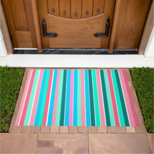 Teal and Pink Stripes  Doormat