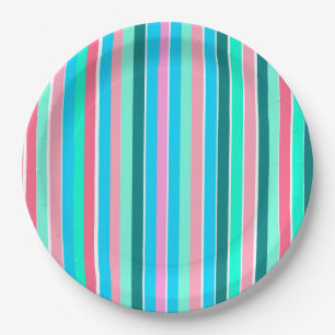 Teal and Pink Stripes Paper Plates