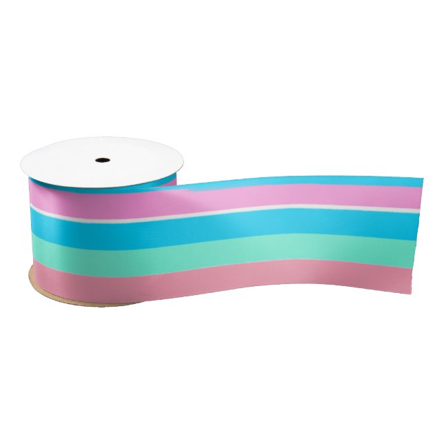 Teal and Pink Stripes  Satin Ribbon (Spool)