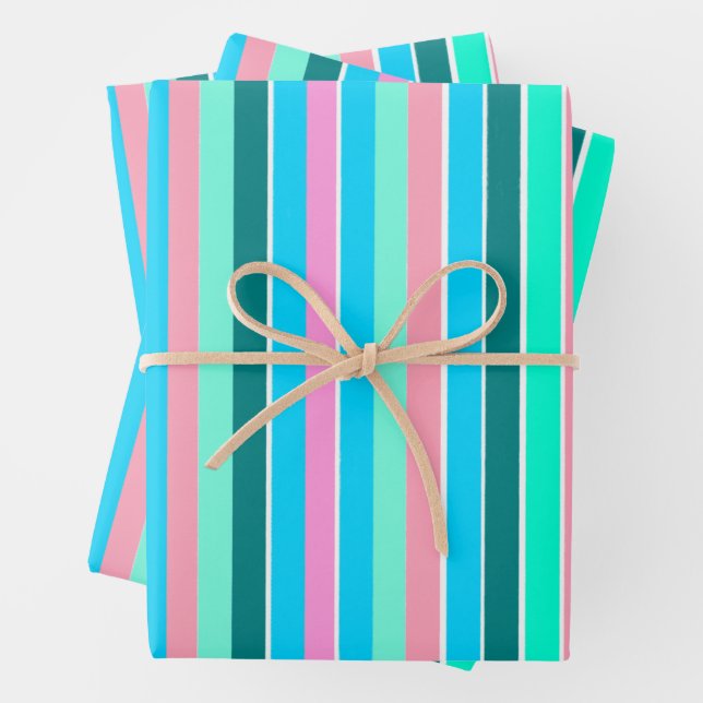Teal and Pink Stripes  Wrapping Paper Sheets (In situ)