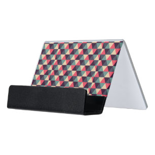 Teal And Pink Triangle Pattern Desk Business Card Holder