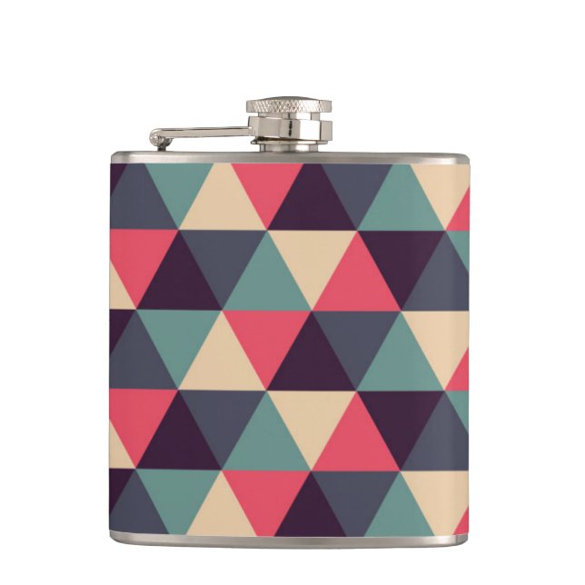 Teal And Pink Triangle Pattern Flask (Front)