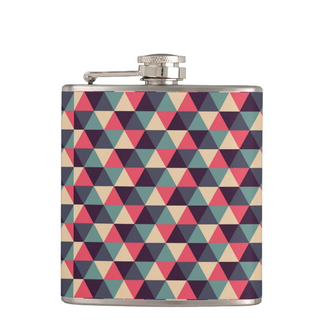 Teal And Pink Triangle Pattern Flask (Front)