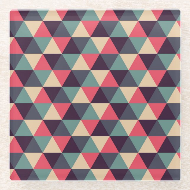 Teal And Pink Triangle Pattern Glass Coaster (Front)