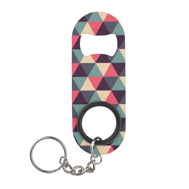 Teal And Pink Triangle Pattern Keychain Bottle Opener (Front)