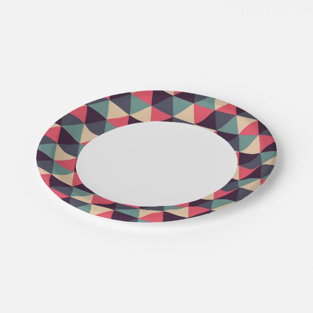 Teal And Pink Triangle Pattern Paper Plates (Angled)