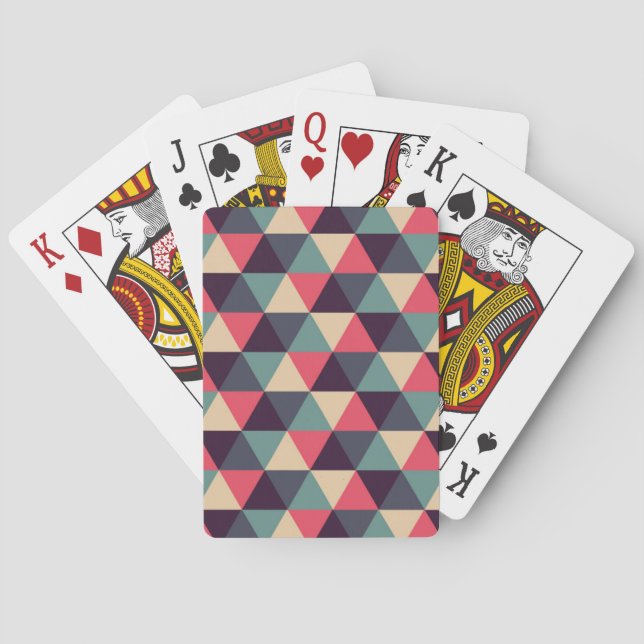 Teal And Pink Triangle Pattern Poker Cards (Back)