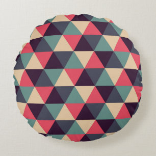 Teal And Pink Triangle Pattern Round Pillow