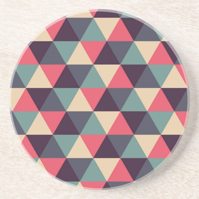 Teal And Pink Triangle Pattern Sandstone Coaster (Front)