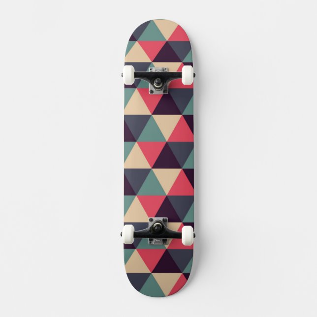 Teal And Pink Triangle Pattern Skateboard Deck (Front)