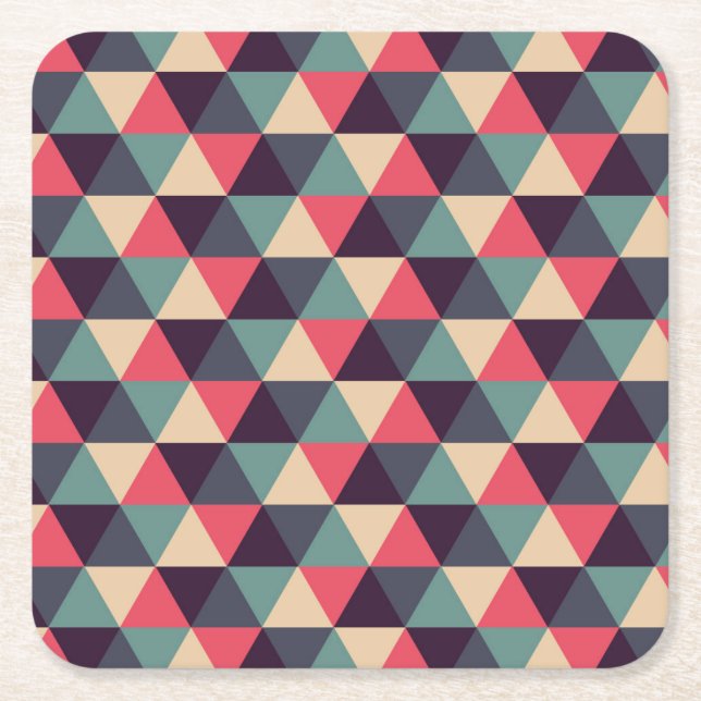 Teal And Pink Triangle Pattern Square Paper Coaster (Front)