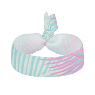 Teal and Pink Tropical Leaf Elastic Hair Tie