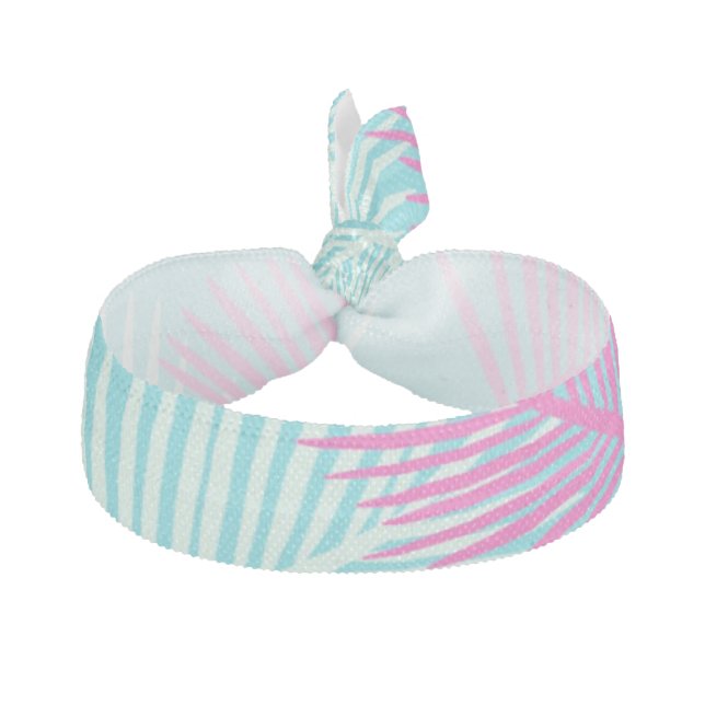 Teal and Pink  Tropical Leaf Elastic Hair Tie (Front)