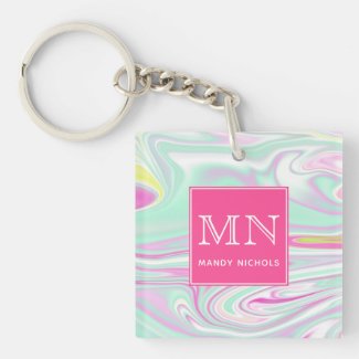 Teal and Pink Unicorn Marble Pattern Monogram