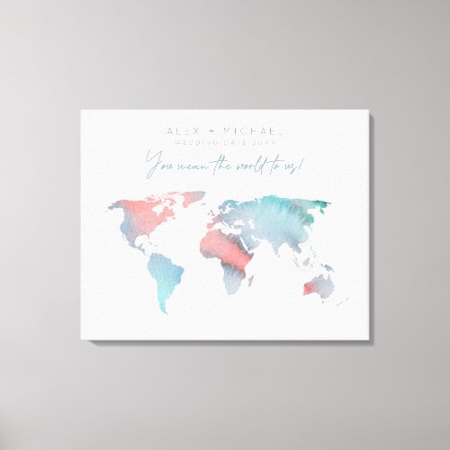 Teal and Pink Watercolor World Map Guest Book