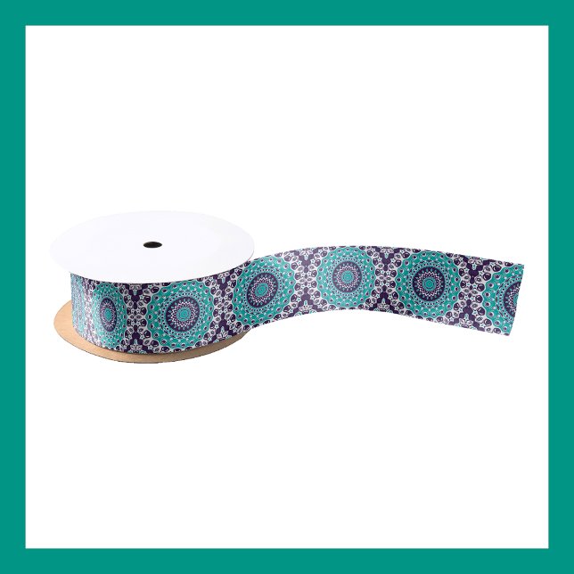 Teal and Plum Abstract Mandala Pattern Satin Ribbon (Creator Uploaded)