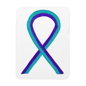 Teal and Purple Awareness Ribbon Art Magnets