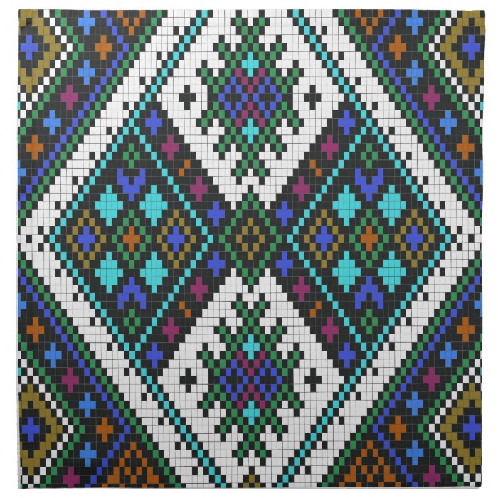 Teal and purple aztec pixel pattern. napkins