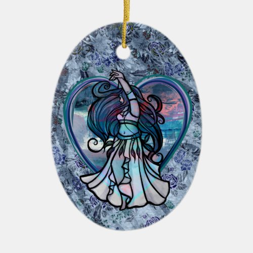 Teal and Purple Belly Dancer Love Heart            Ceramic Ornament