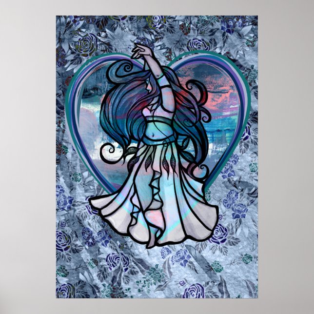 Teal and Purple Belly Dancer Love Heart       Poster (Front)