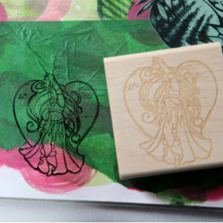 Teal and Purple Belly Dancer Love Heart            Rubber Stamp