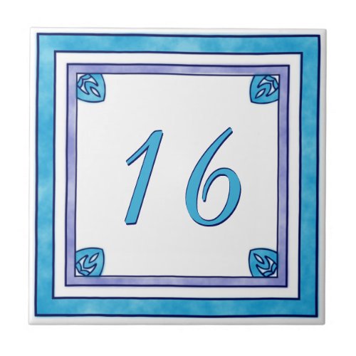 Teal and Purple Big House Number Tile