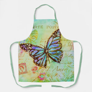 Teal and purple butterfly  apron