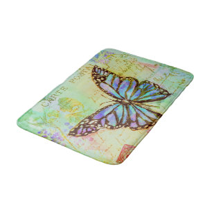 Teal and purple butterfly bath mat