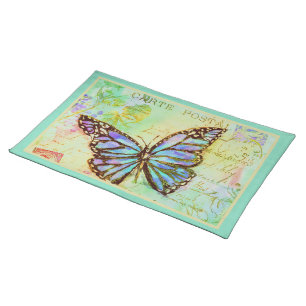 Teal and purple butterfly cloth placemat