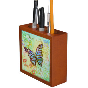 Teal and purple butterfly desk organizer