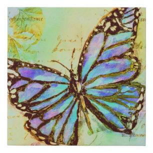 Teal and purple butterfly faux canvas print