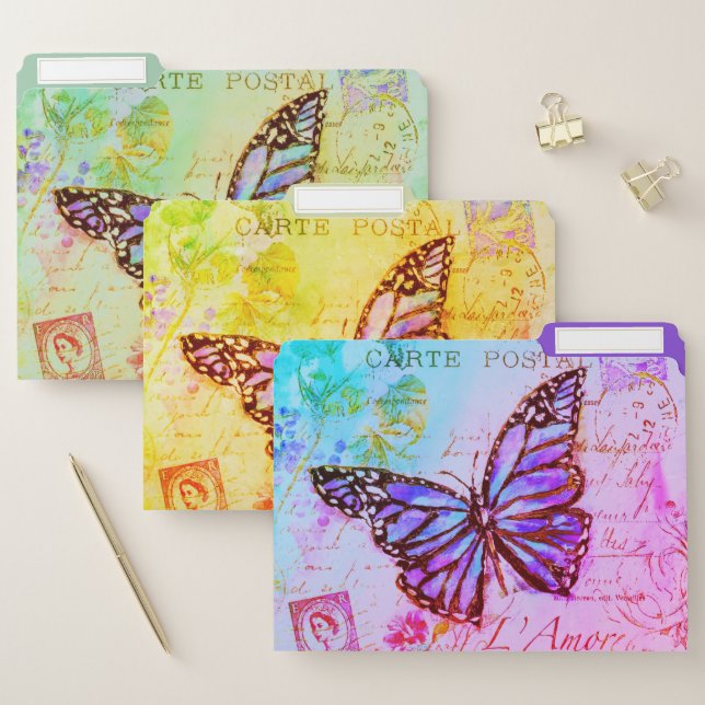Teal and purple butterfly  file folder (Set)