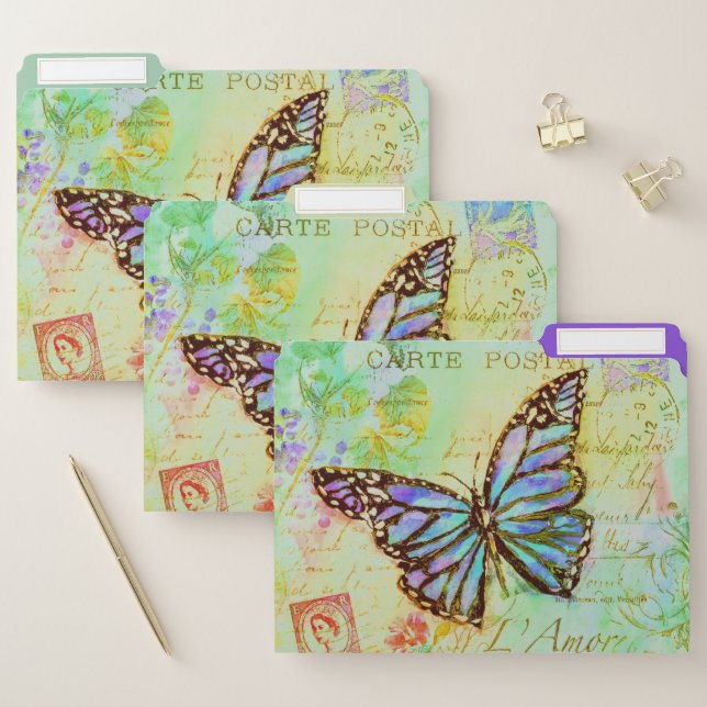Teal and purple butterfly  file folder (Set)