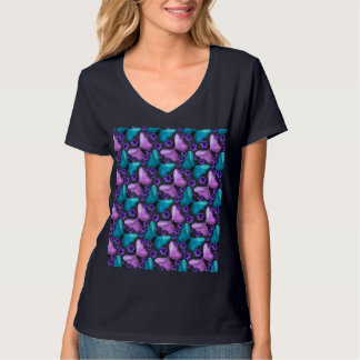 Teal and purple butterfly floral pattern  T-Shirt