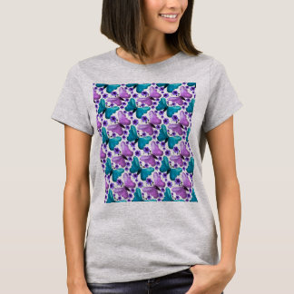 Teal and purple butterfly floral pattern  T-Shirt