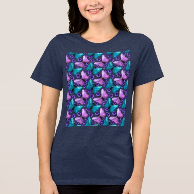 Teal and purple butterfly floral pattern  Tri-Blend shirt (Front)