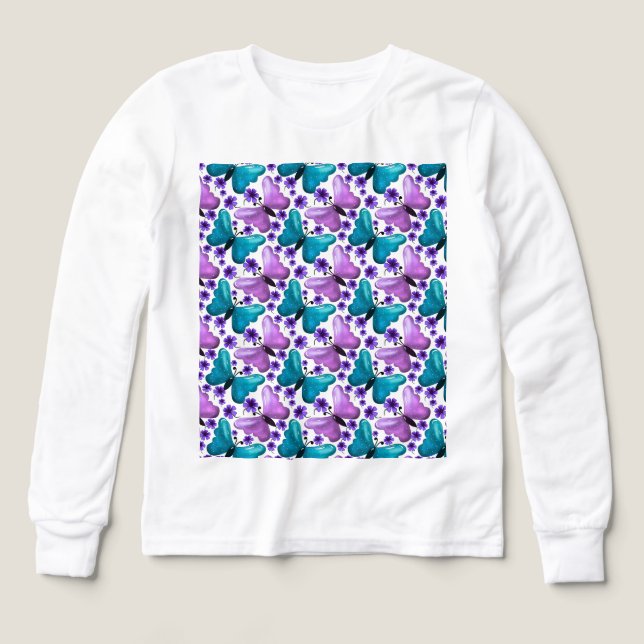Teal and purple butterfly floral pattern  Tri-Blend shirts (Design Front)