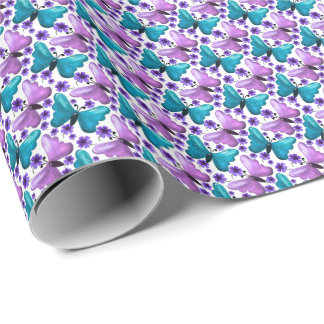 Teal and purple butterfly floral pattern  wrapping paper