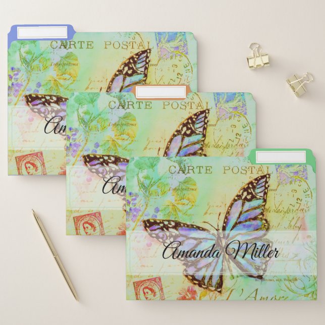 Teal and purple butterfly  personalized  file folder (Set)