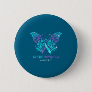 Teal And Purple Butterfly Suicide Prevention Aware Button