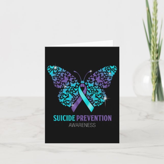 Teal And Purple Butterfly Suicide Prevention Aware Card (Front)