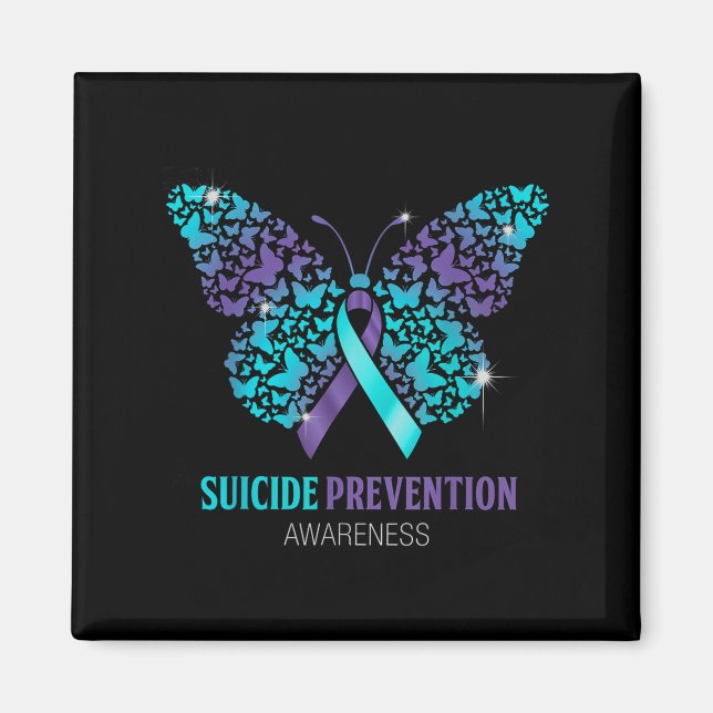 Teal And Purple Butterfly Suicide Prevention Aware Magnet (Front)