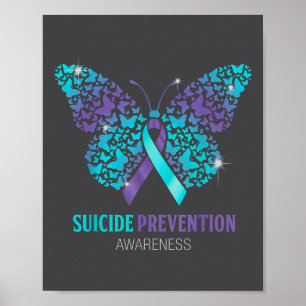 Teal And Purple Butterfly Suicide Prevention Aware Poster
