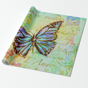 Teal and purple butterfly  wrapping paper