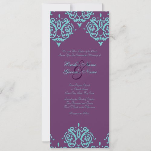 Teal and Purple Damask Wedding Invitation