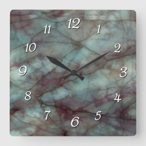 Teal and Purple Fluorite Marble Square Wall Clock