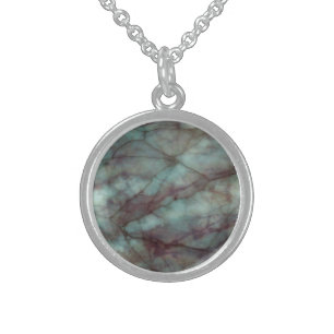 Teal and Purple Fluorite Marble Stone Sterling Silver Necklace