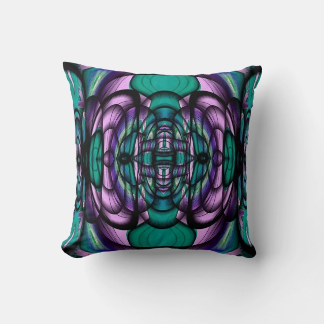 Teal and Purple Fractal Design American MoJo Pillo Throw Pillow (Front)