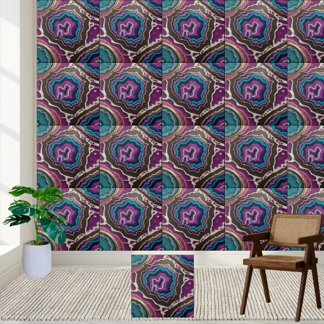 Teal and Purple Geode Resin Art Tile (Teal and Purple Geode Resin Art Tile)